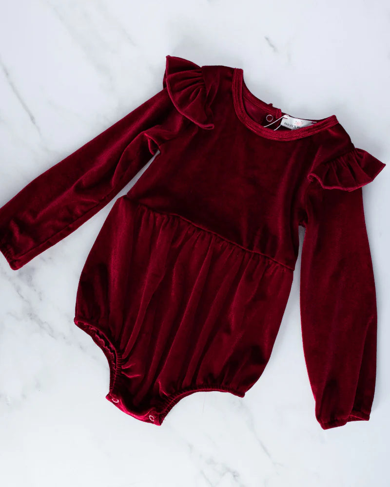 Rhodes Velour Bubble Romper - Candy Apple