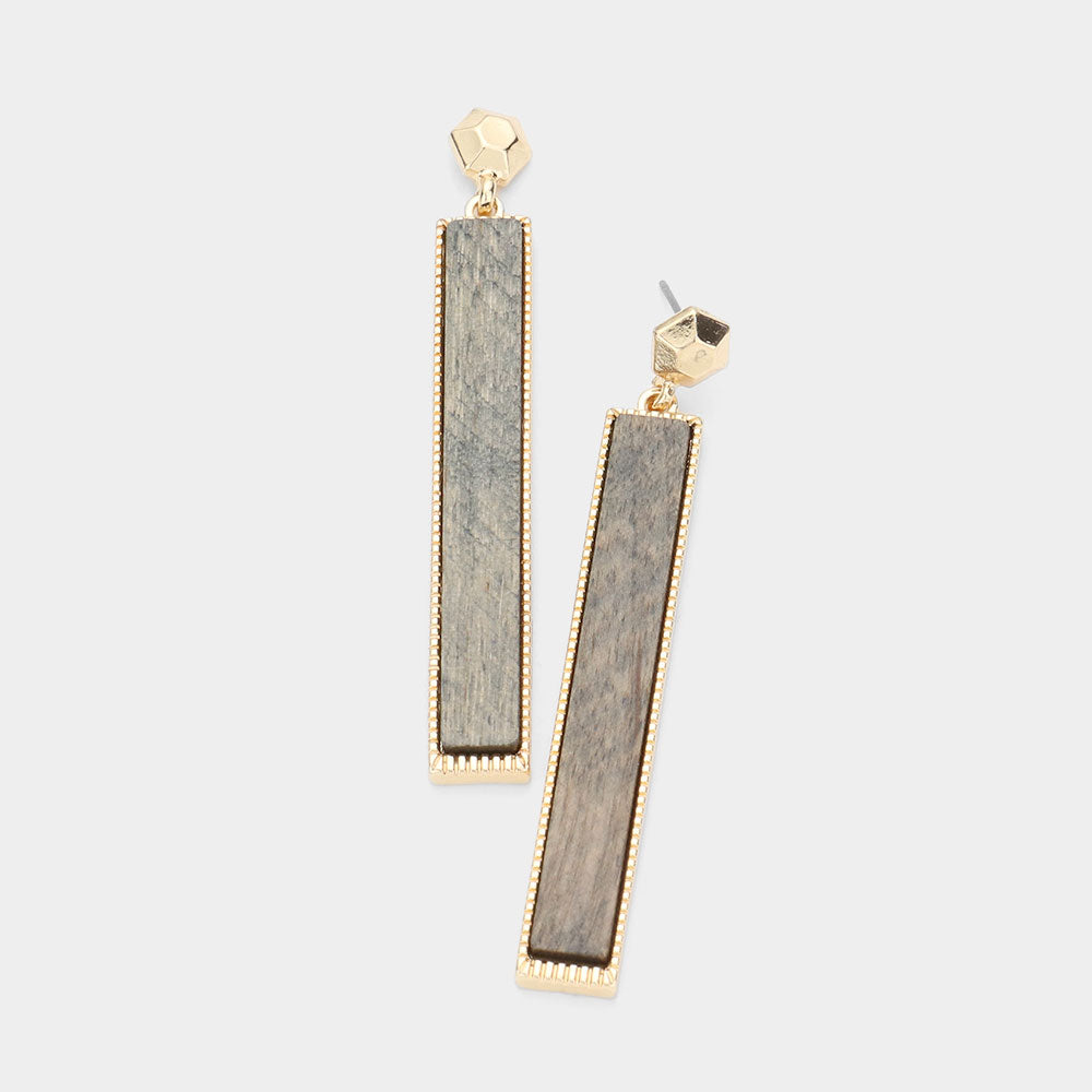 Wood Rectangle Earrings - Smoke