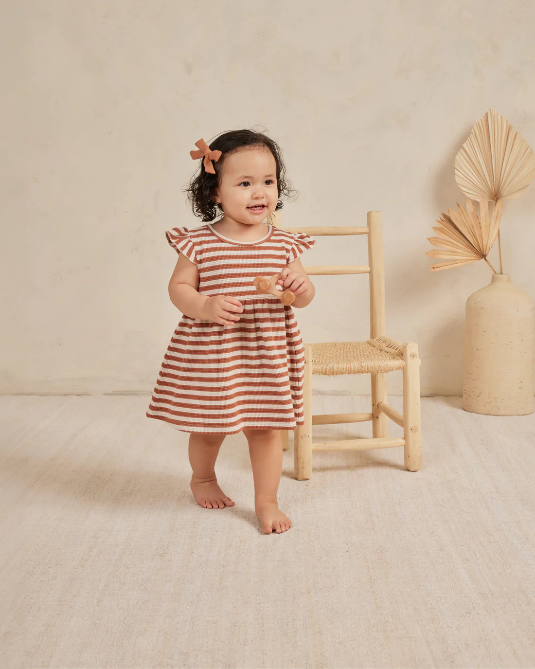 Flutter sleeve dress- Clay stripe