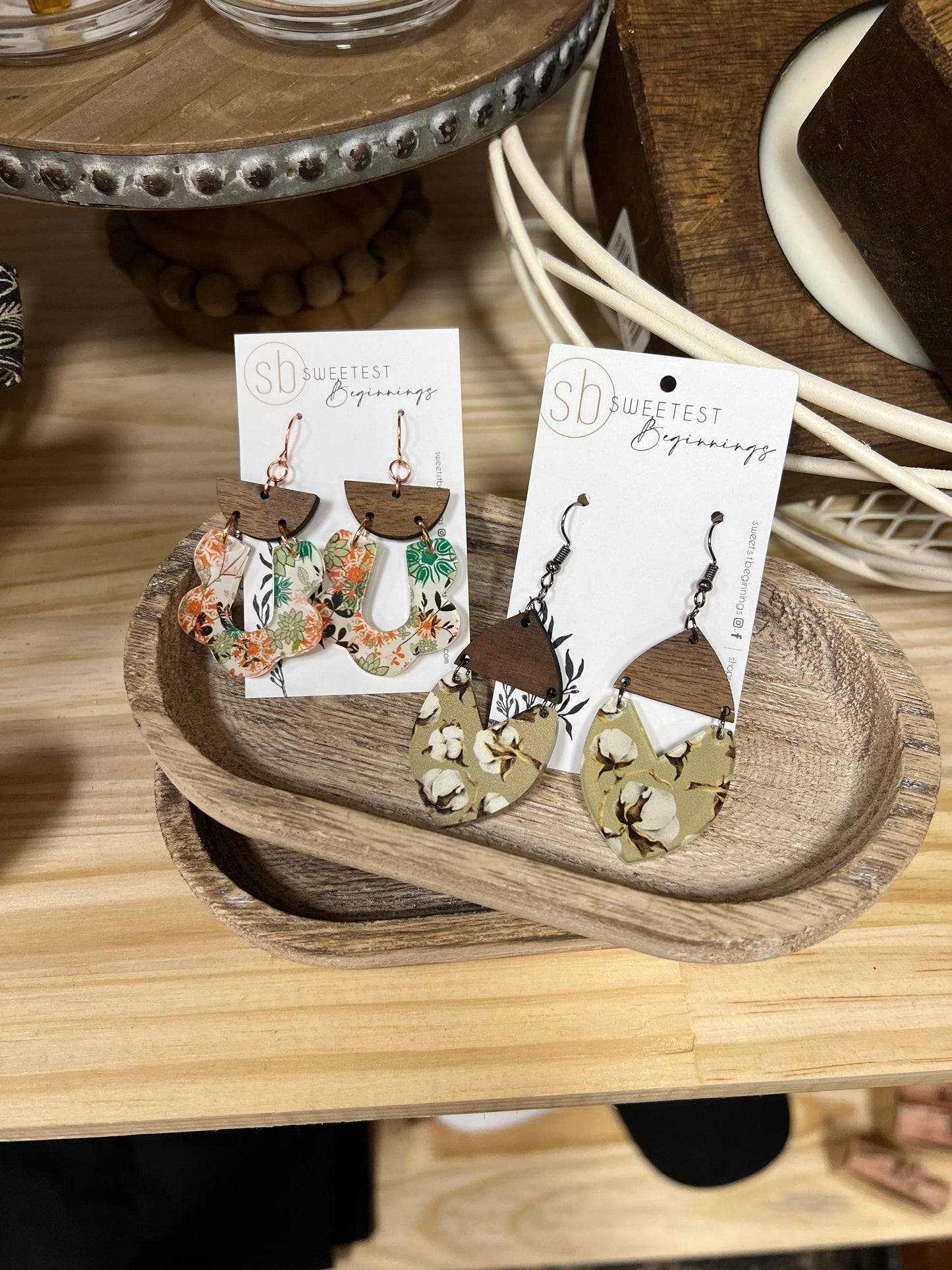 Wood+acrylic dangle earrings