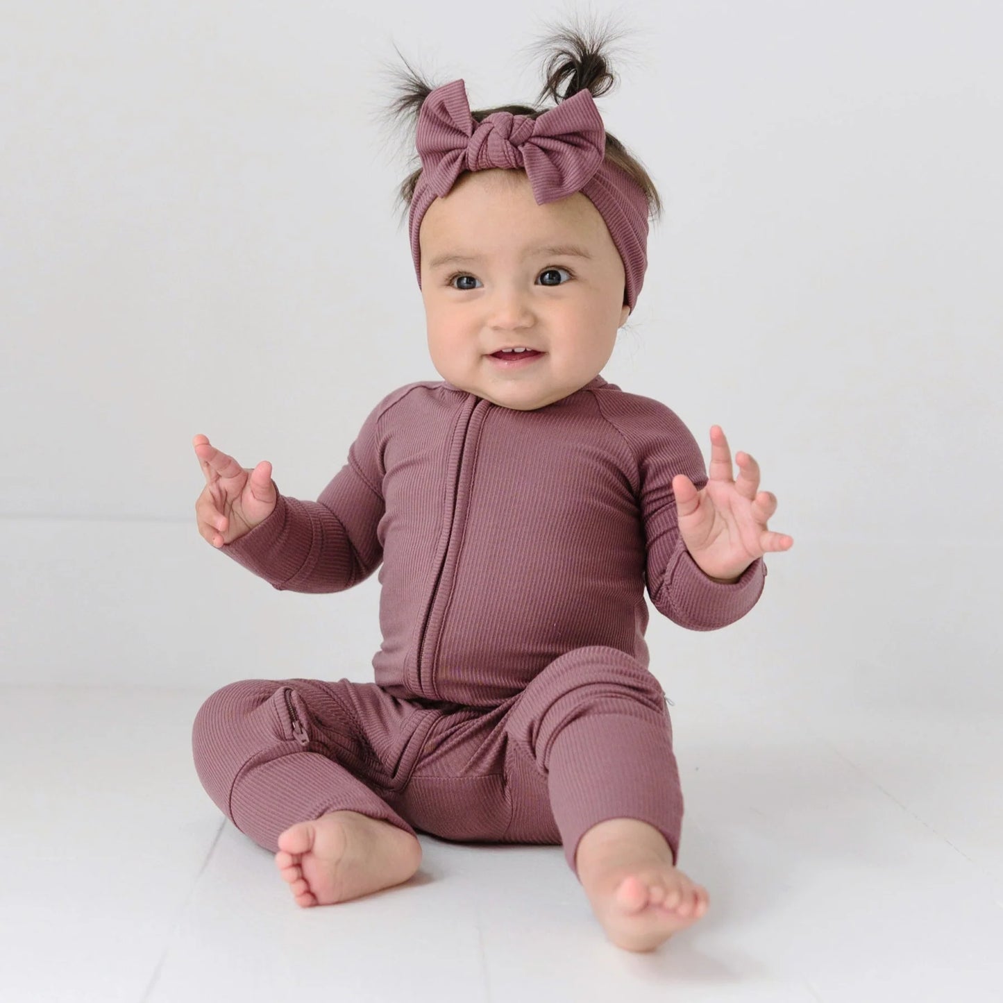 Ribbed Zip Romper - Plum