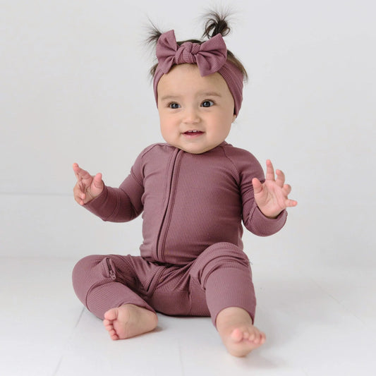 Ribbed Zip Romper - Plum