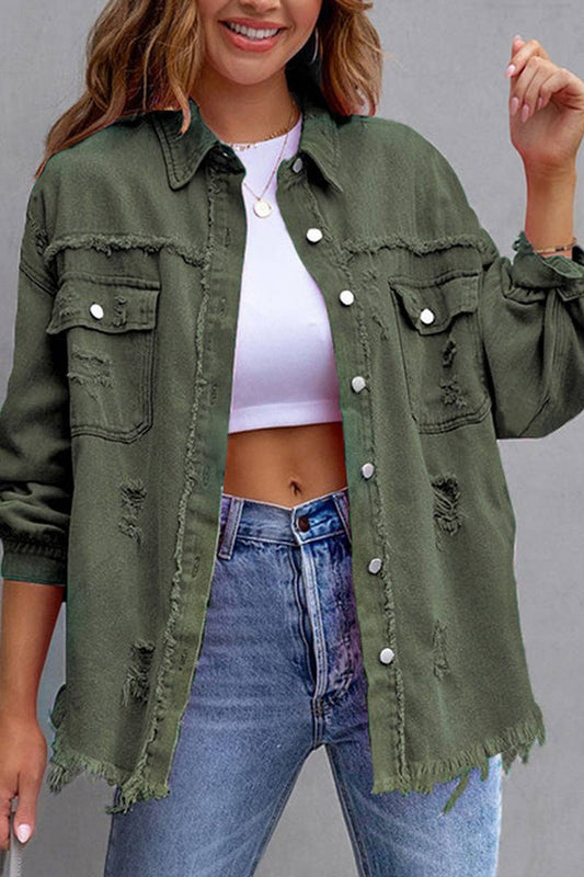 Raw Edge Denim Jacket - Army Green