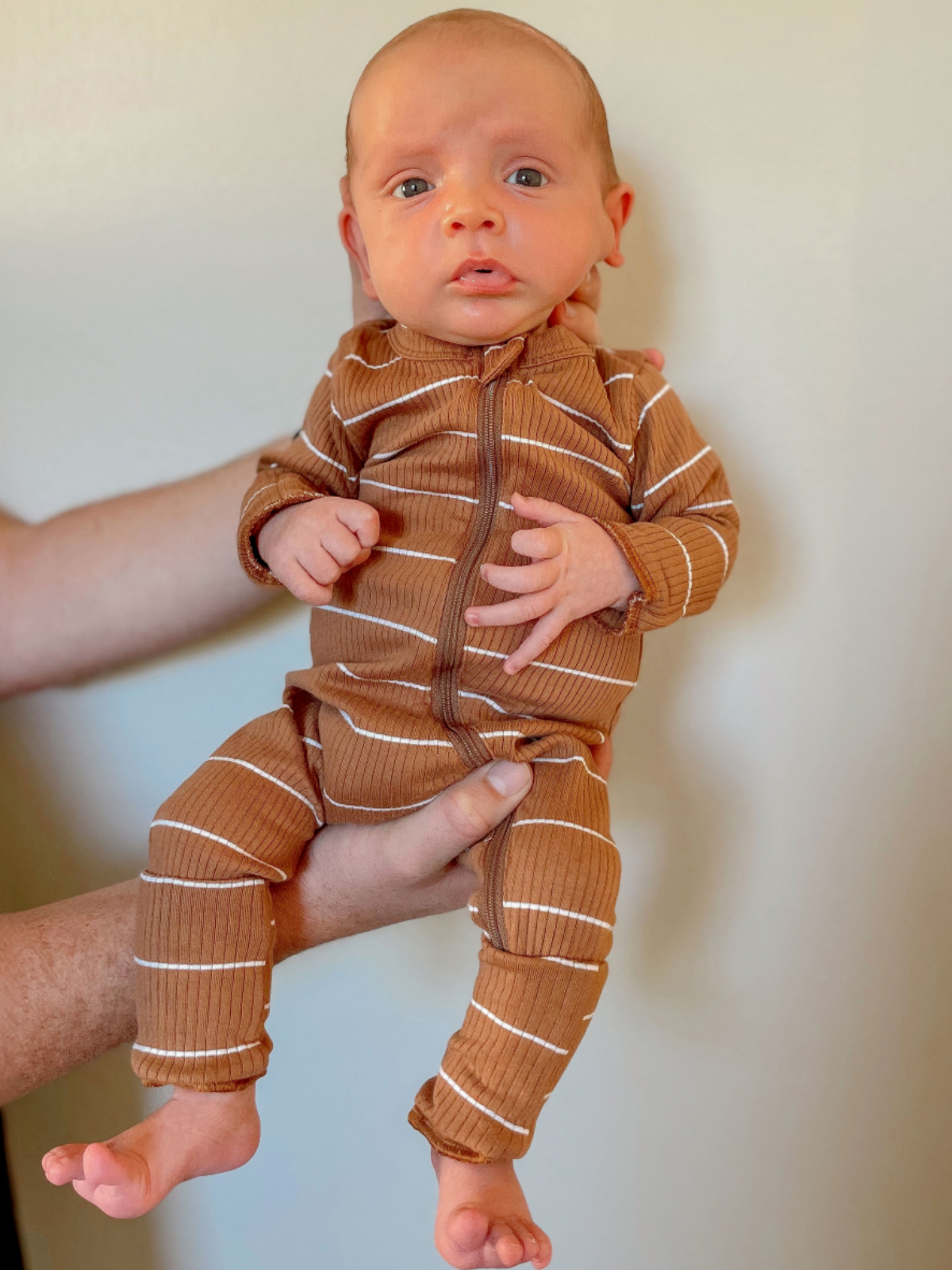 Organic Ribbed 2-Way Zip Romper - Saddle Stripe