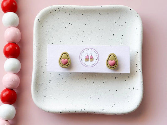 Avocado Heart Clay Studs
