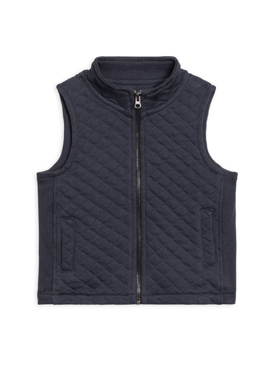 Hudson Quilted Jacquard Zip Up Vest - Navy