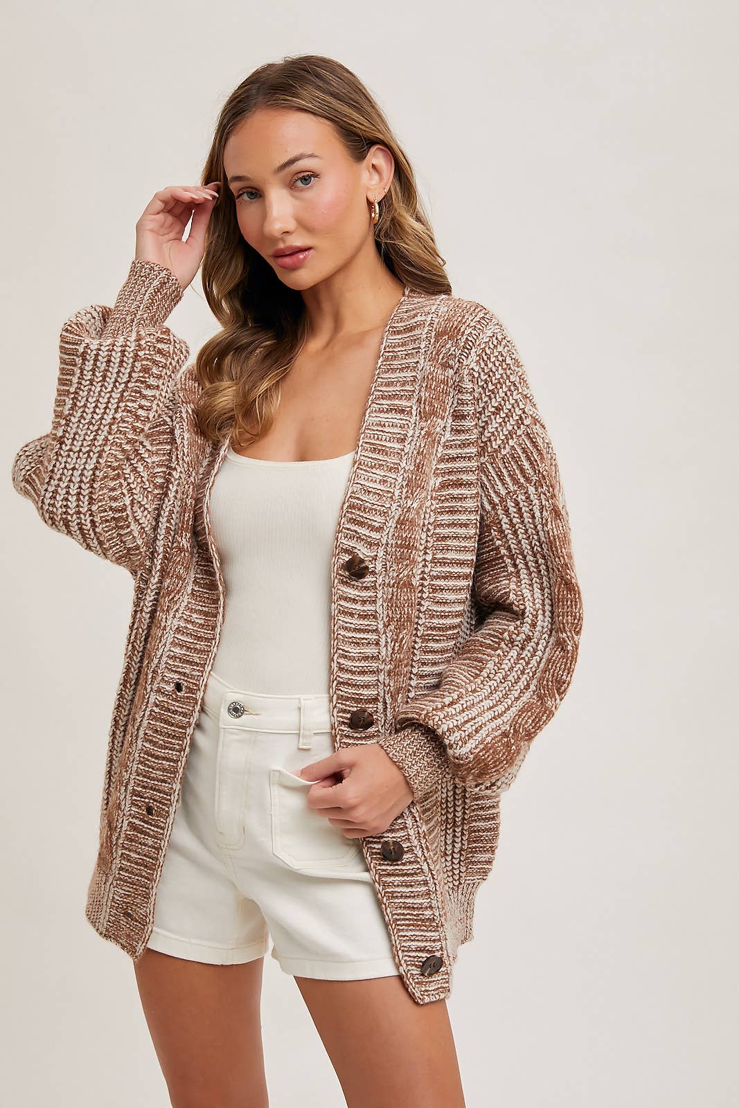 Cable Knit Cardigan - Brown