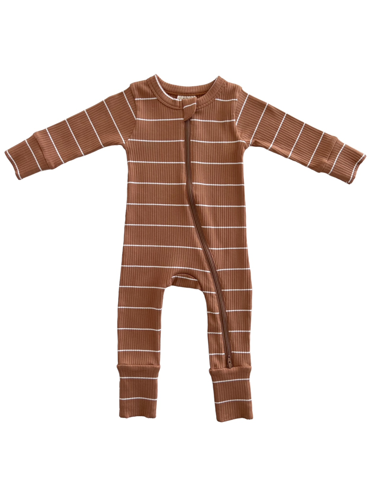 Organic Ribbed 2-Way Zip Romper - Saddle Stripe