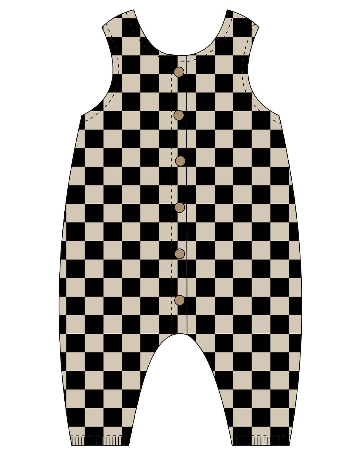 Jumpsuit Romper - Tiramisu/Black Checkerboard