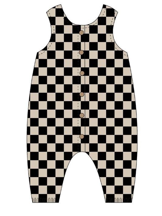 Jumpsuit Romper - Tiramisu/Black Checkerboard