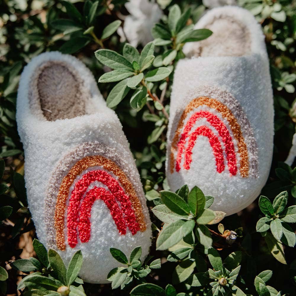 Rainbow Fuzzy Slippers - White/Rainbow