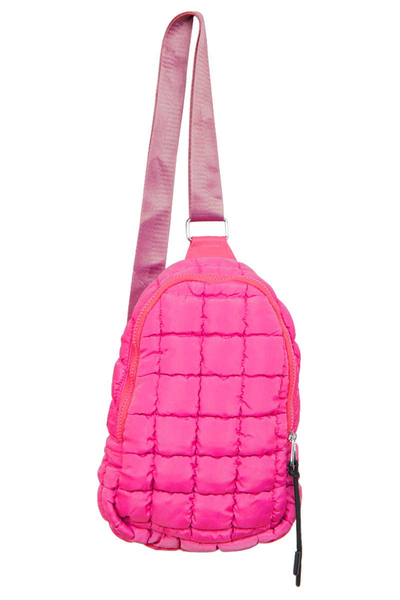 Quilted Sling Crossbody Bag - Hot Pink