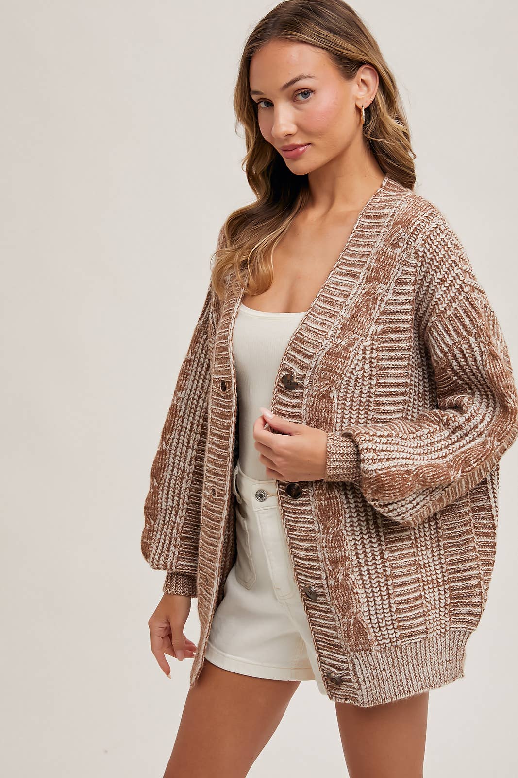 Cable Knit Cardigan - Brown