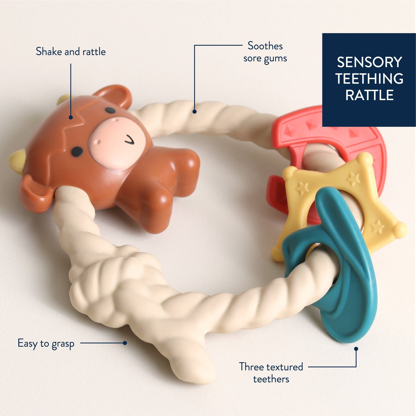 Ritzy Rattle™ Silicone Teether Rattle - Highland Cow