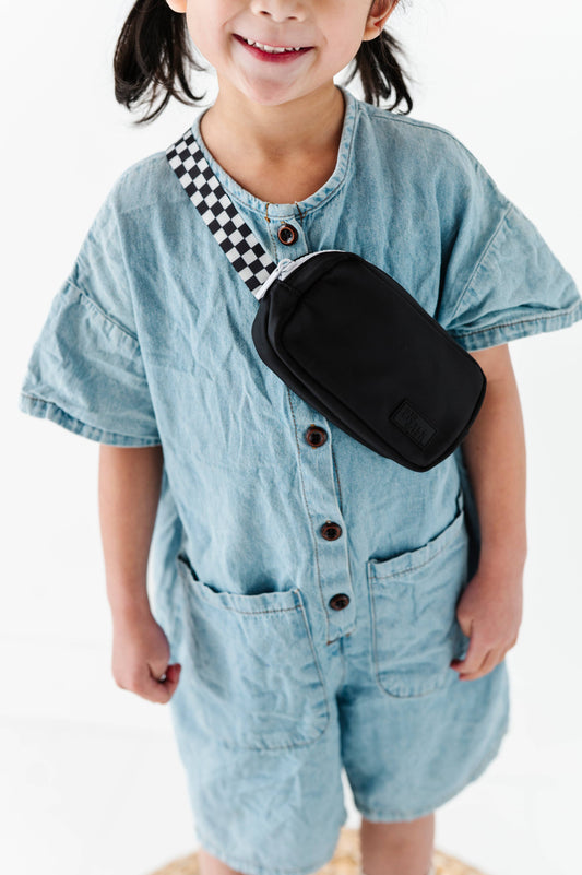 Kids Belt Bag - Black/Checkered Strap