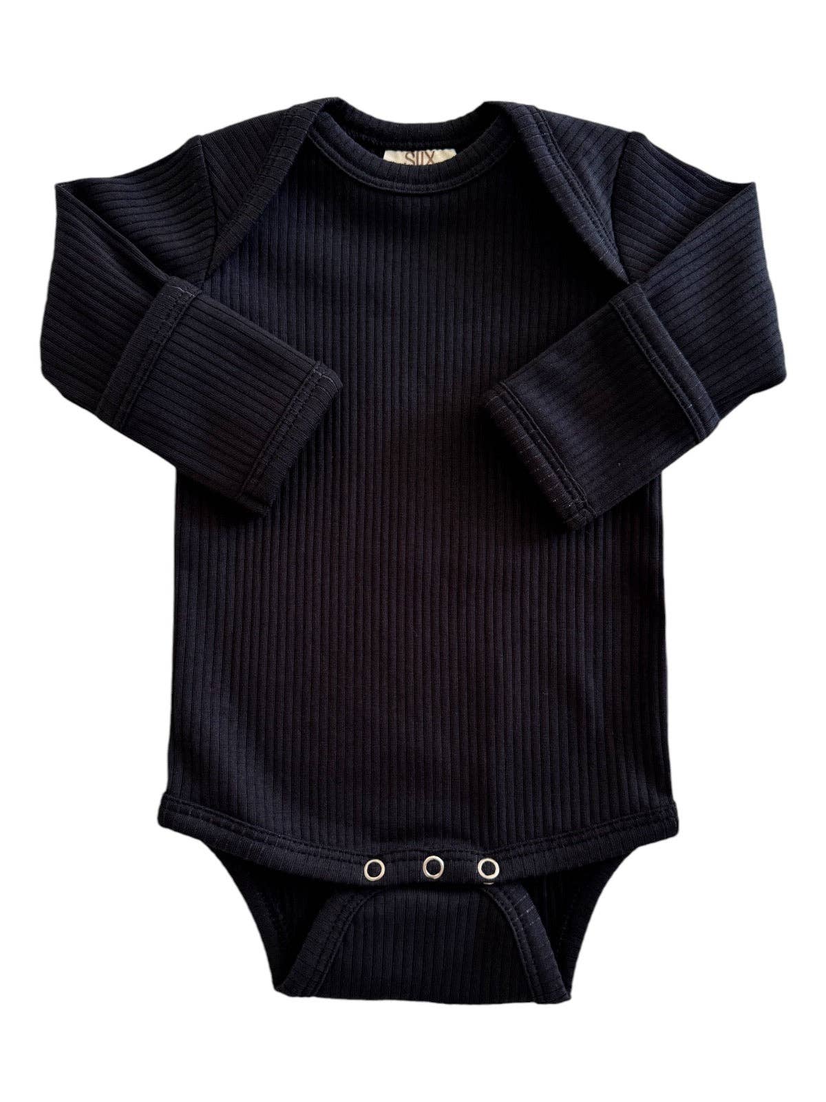 Organic Ribbed Long Sleeve Bodysuit - Black