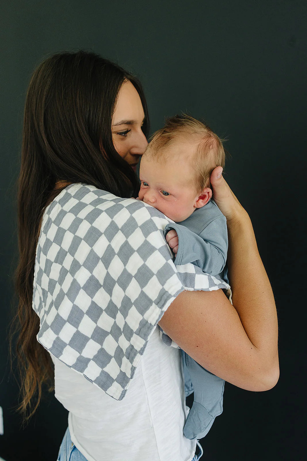 Burp Cloth - Dusty Blue Wavy Checkered