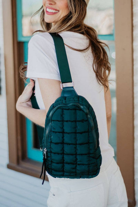 Quilted Sling Bag - Forest Green