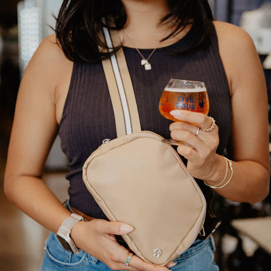 Solid Belt Bag with Striped Strap - Tan