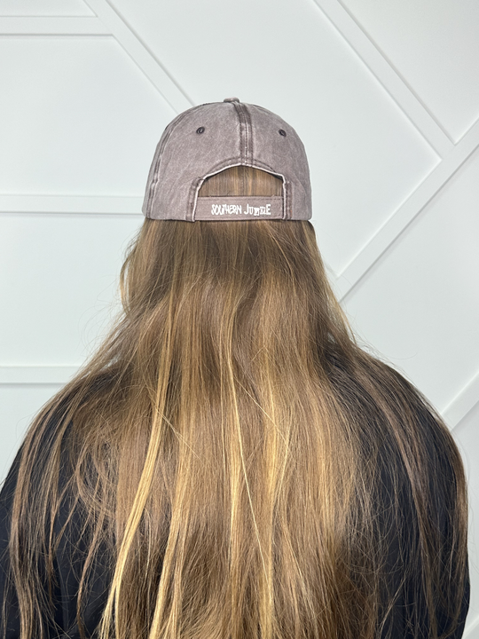 Baseball Hat - Distressed Tan/Brown/Coral