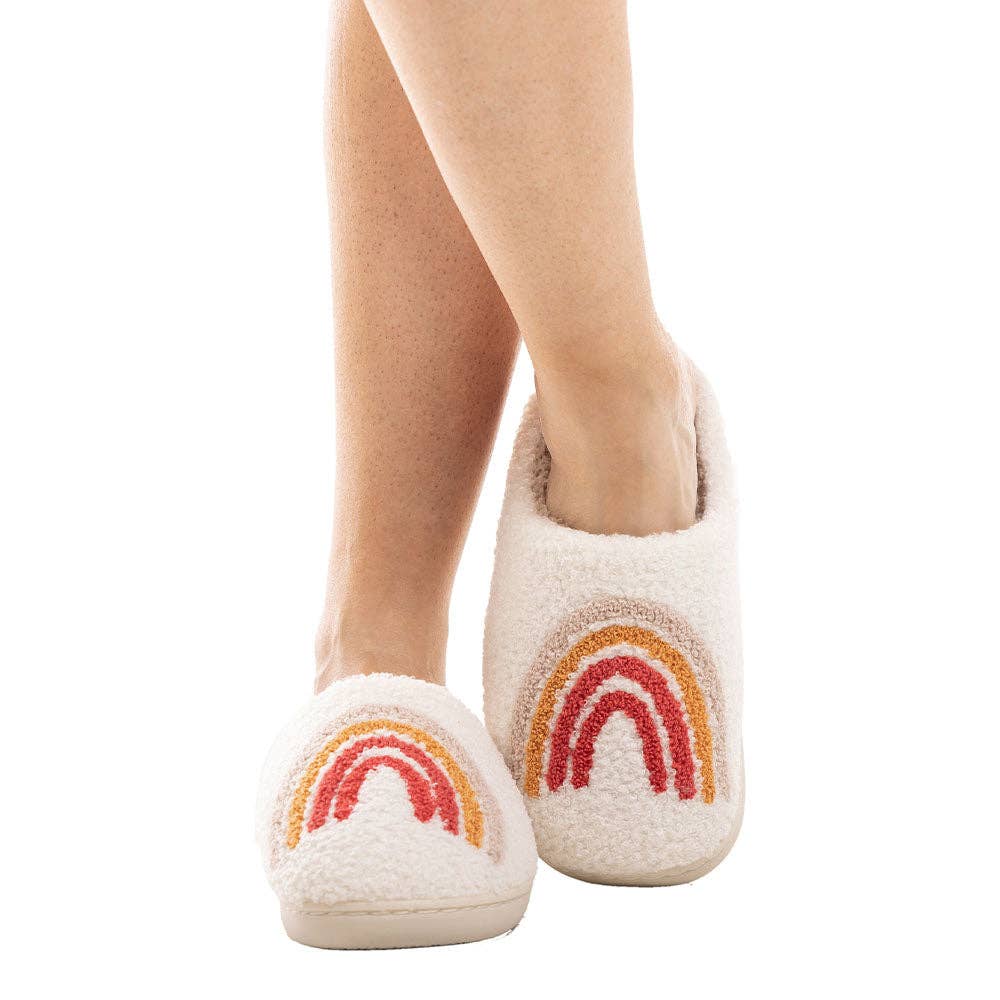 Rainbow Fuzzy Slippers - White/Rainbow