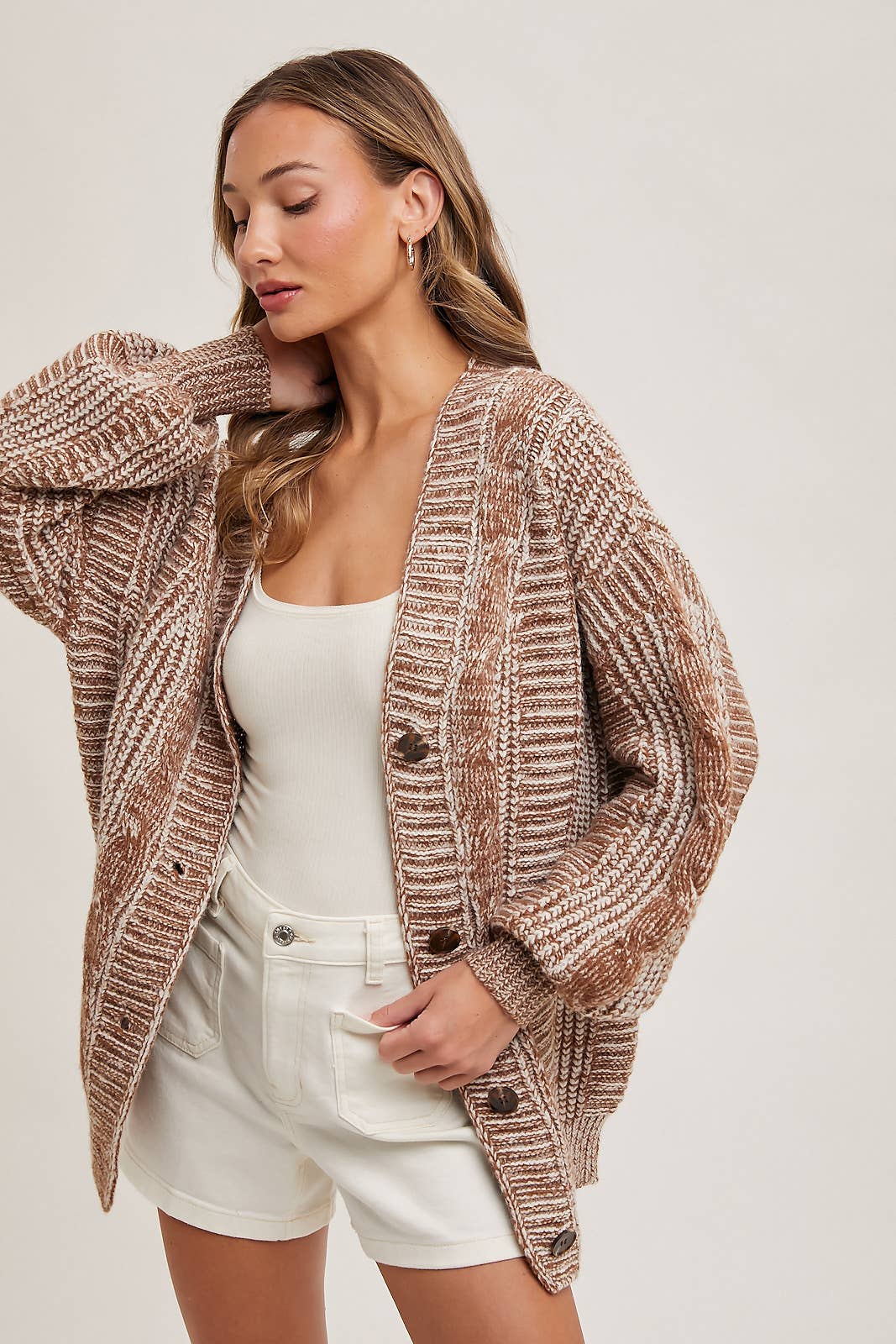 Cable Knit Cardigan - Brown