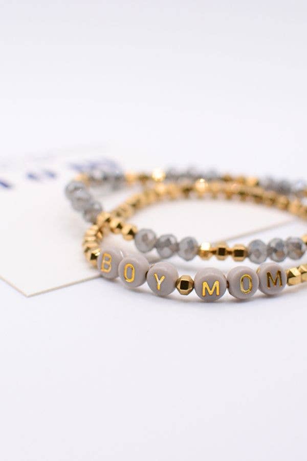Boy Mom Bracelet Set - Gold & Gray
