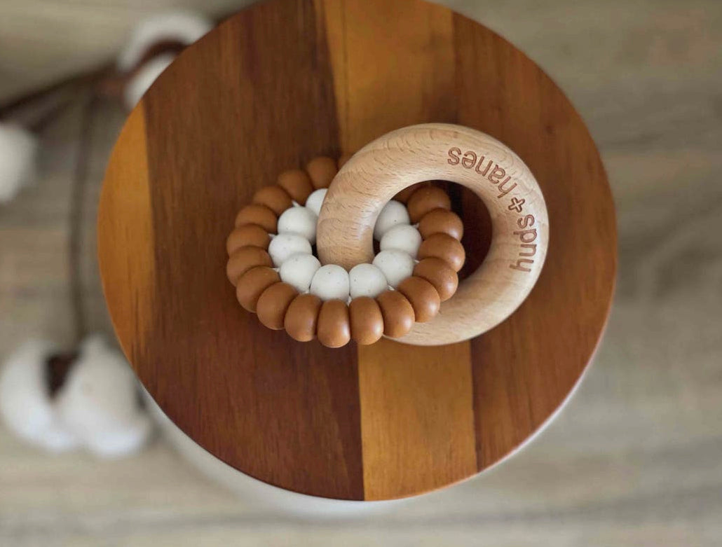 Wood + Silicone Rattle Teether - Rust
