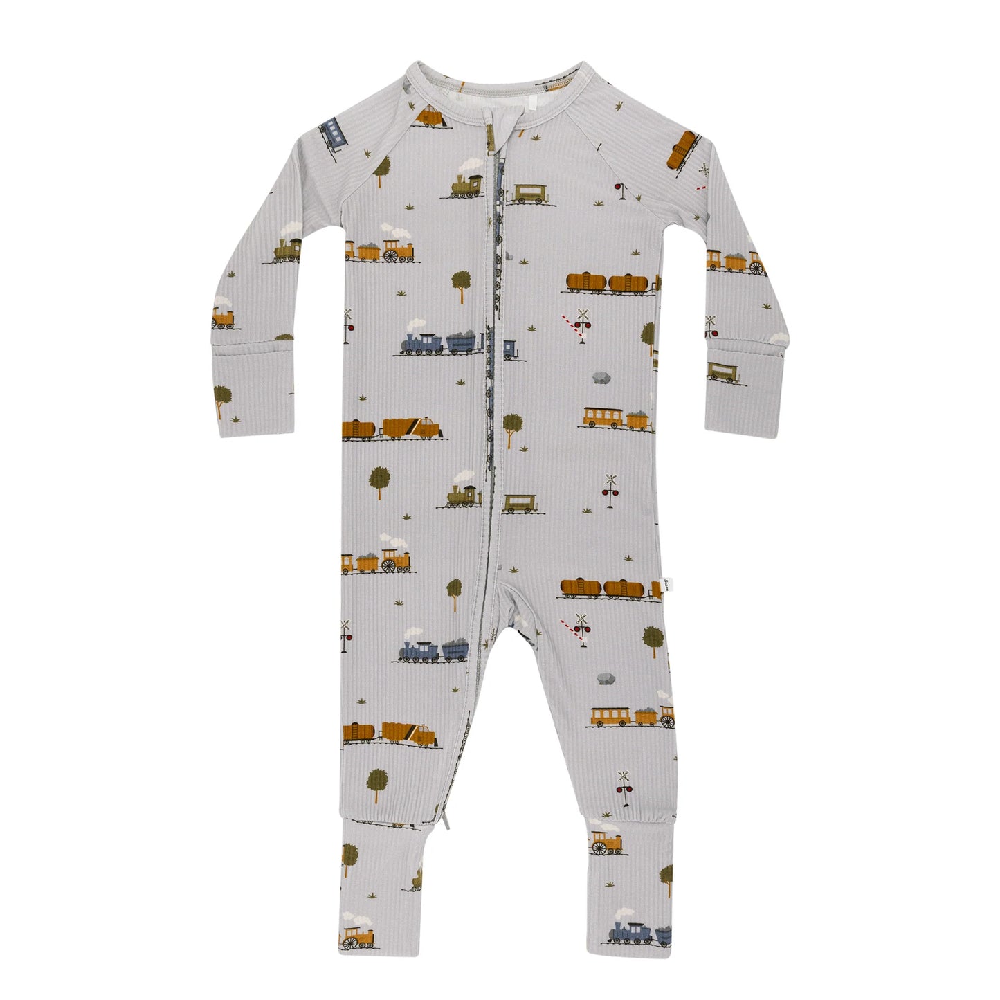 Ribbed Zip Romper - Trains