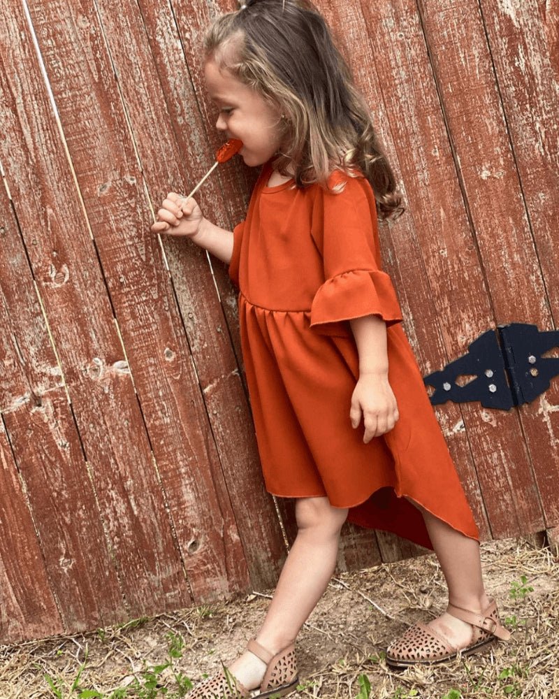 Ruffle Sleeve High/Low Dress - Cornucopia Orange