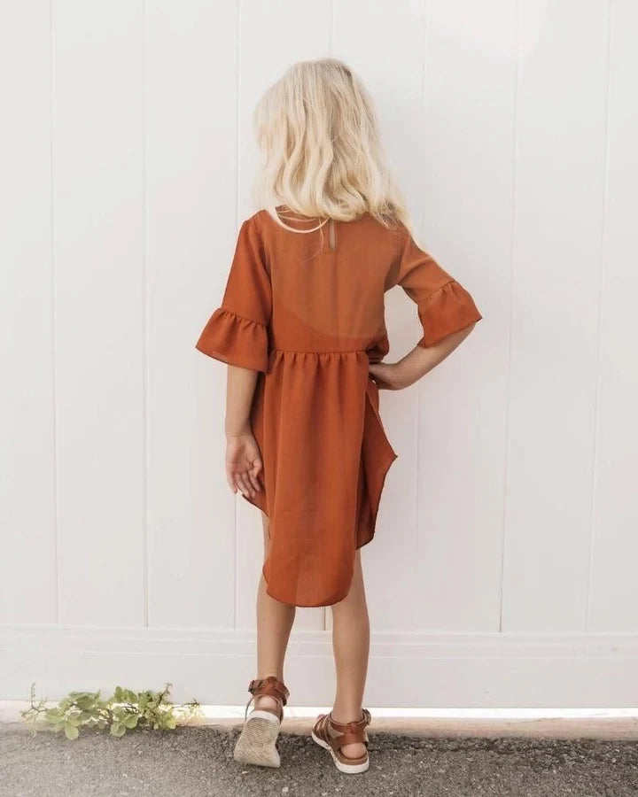 Ruffle Sleeve High/Low Dress - Cornucopia Orange