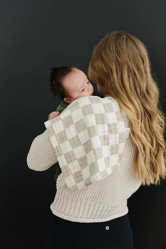 Muslin Burp Cloth - Taupe Checkered