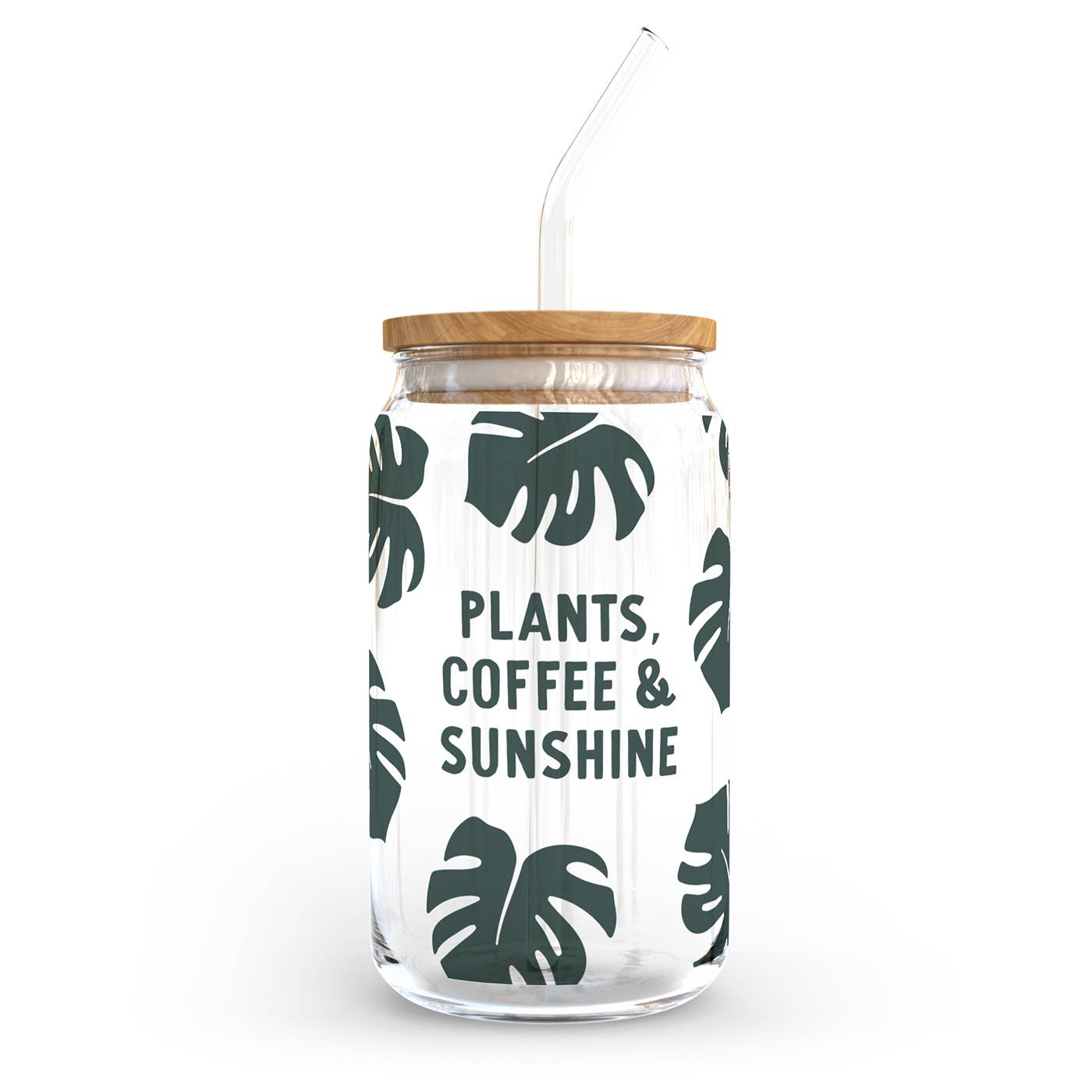 Plants, Coffee & Sunshine Glass Cup With Straw