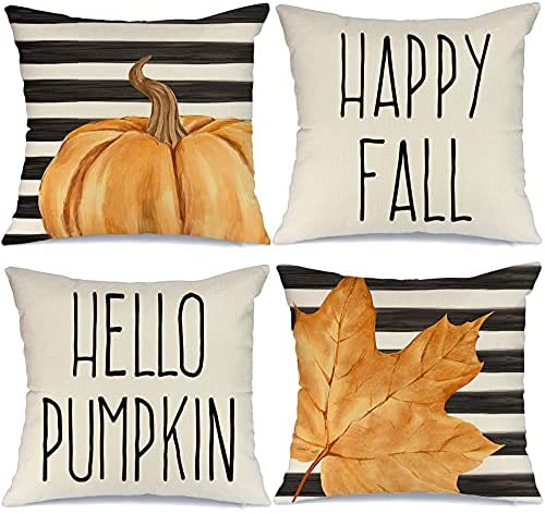 Pillow: Fall - Pumpkin - Maple Leaf - Script