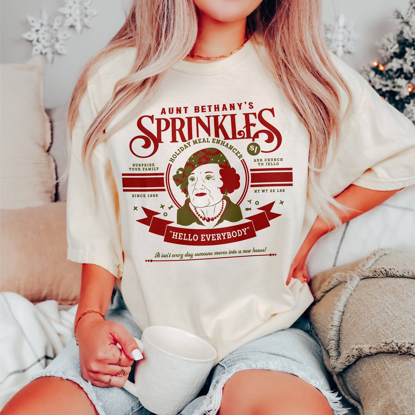 Aunt Bethany's Christmas Sprinkles Tee: Ivory