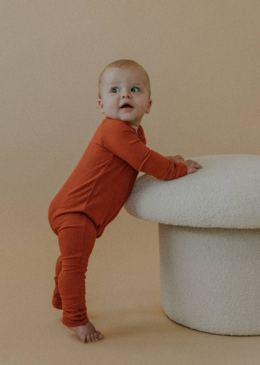 Bamboo Zip Romper - Ribbed Spice