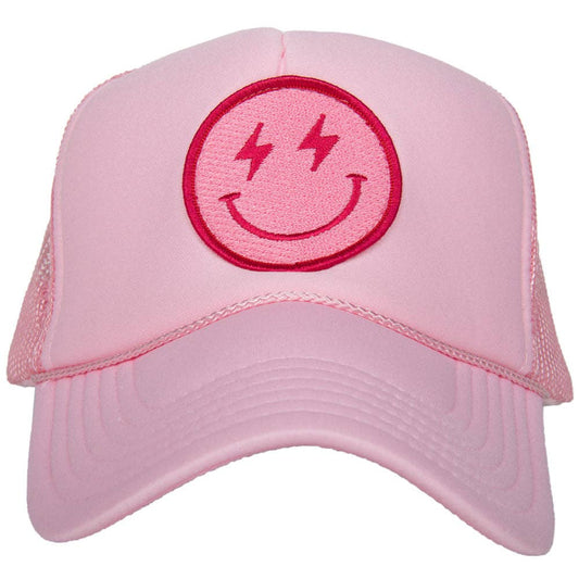 Hot Pink Lightning Happy Face Trucker Hat