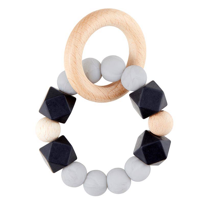 Silicone / Wood Teether - Black Marble