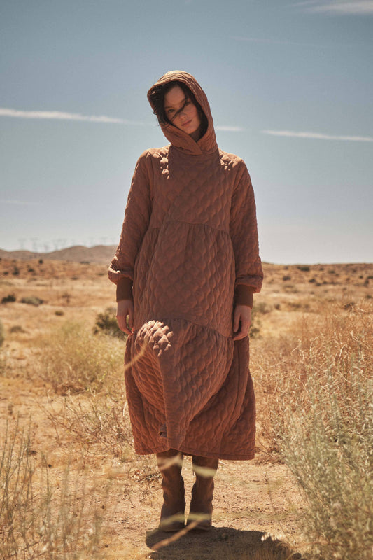 Quilted Maxi Dress with Hoodie | Mocha