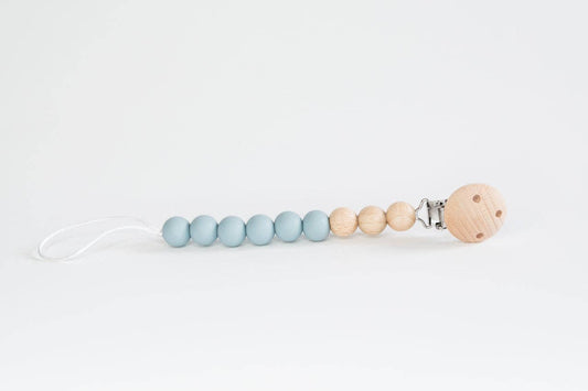 Beaded Wood & Silicone Pacifier Clip - Duck Egg Blue