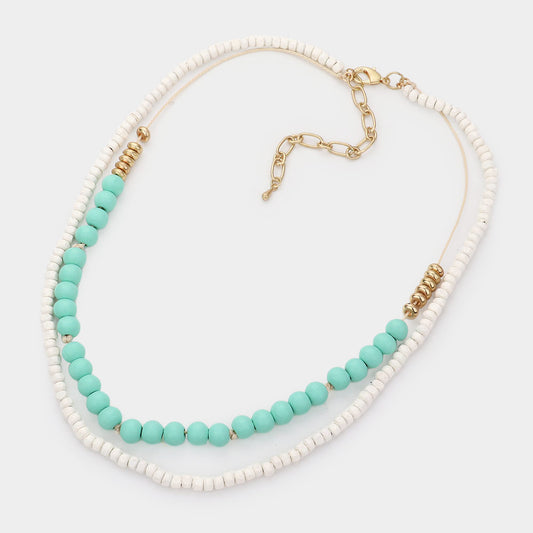 Wood Tiered Necklace - Mint/Cream