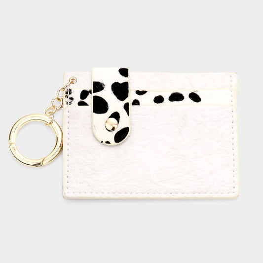 Top Snap Card Holder Key Chain - Soft White Leopard