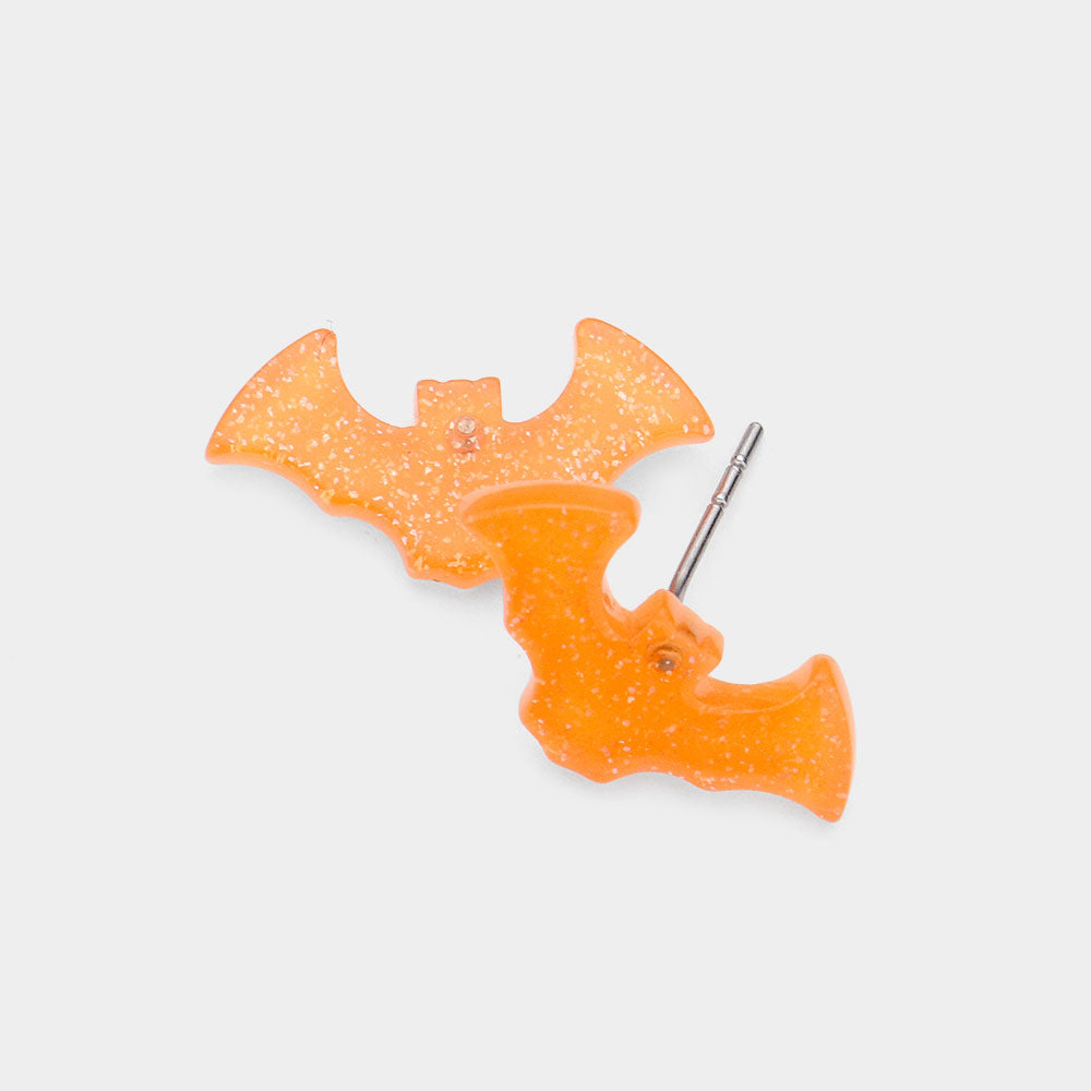 Resin Bat Stud Earrings - orange