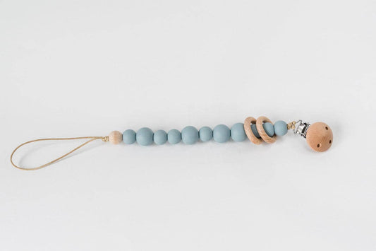 Silicone Bead & Wood Ring Pacifier Clip - Duck Egg Blue