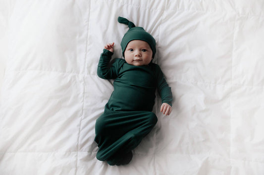 Knotted Gown - Forest Green Ribbed (with hat)