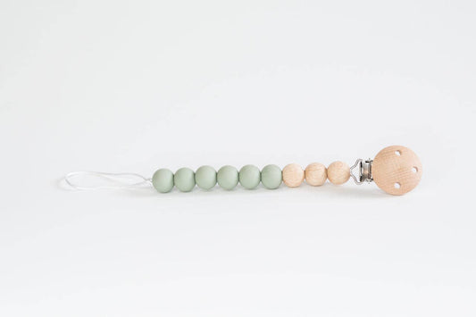 Beaded Wood & Silicone Pacifier Clip - Sage