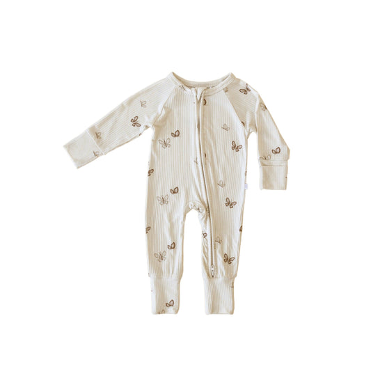 Ribbed Bamboo Zip Romper - Butterfly
