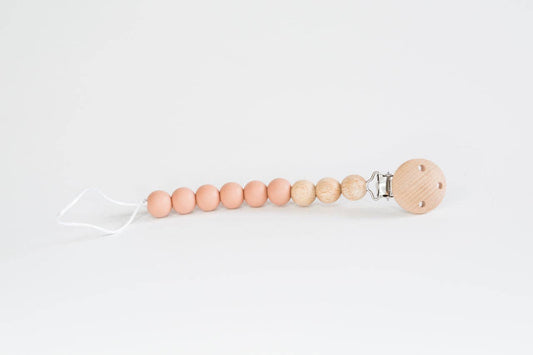Beaded Wooden & Silicone Pacifier Clip - Blush