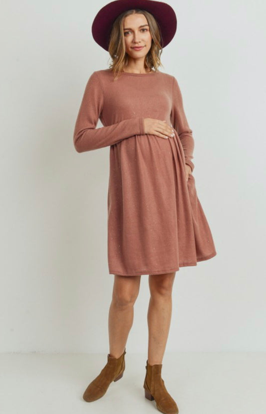 Maternity: Lurex Side Pocket Long-sleeve Dress