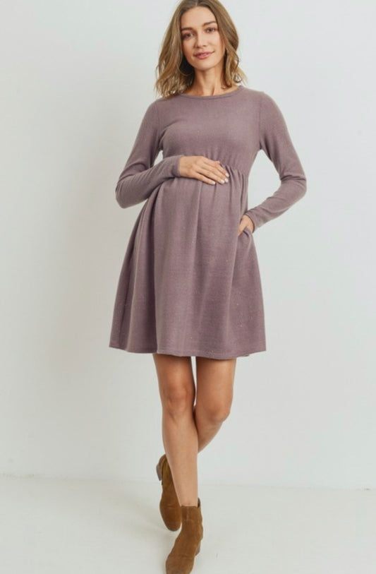 Maternity: Purple Side Pocket Long-sleeve Dress